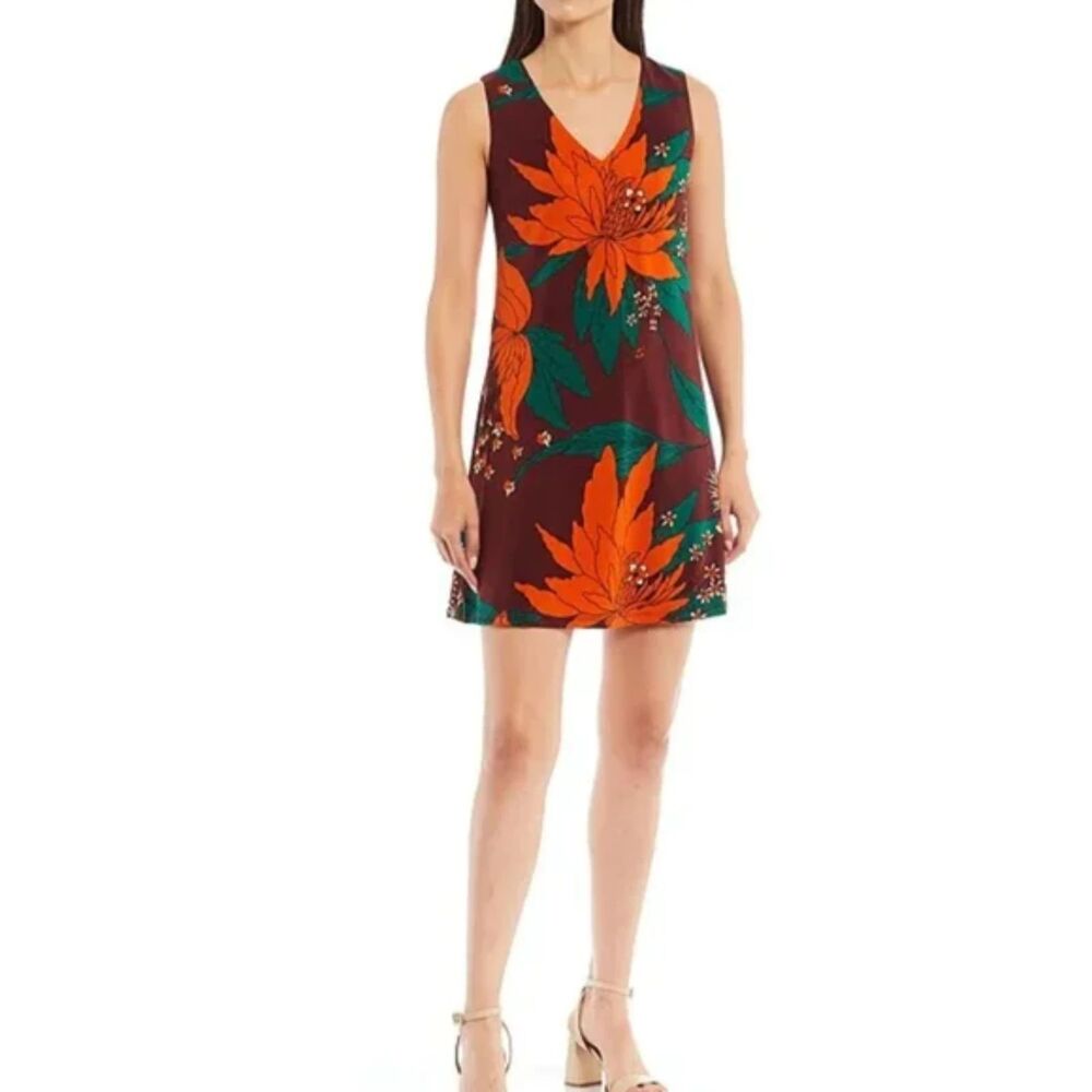 Julie Brown NYC Shift Dress Floral V-Neck Sleeveless Mini Sz XS NWT Lissy